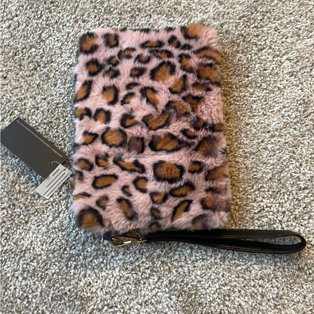 Jane & berry pink/black/tan “fur” cheeta print wristlet